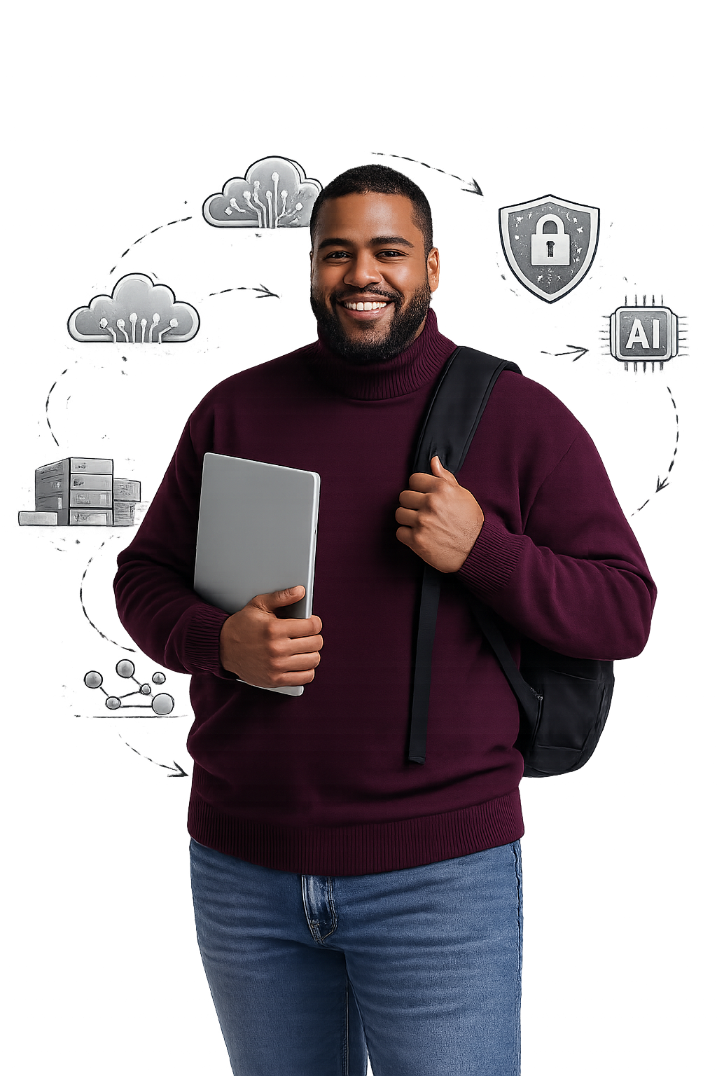 IT professional with career path icons