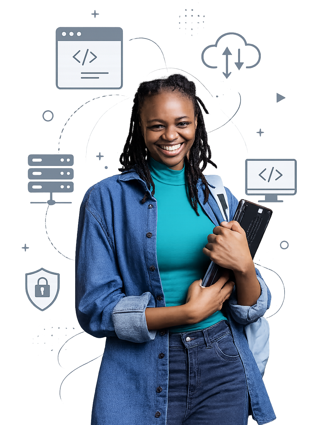 IT professional surrounded by technology icons